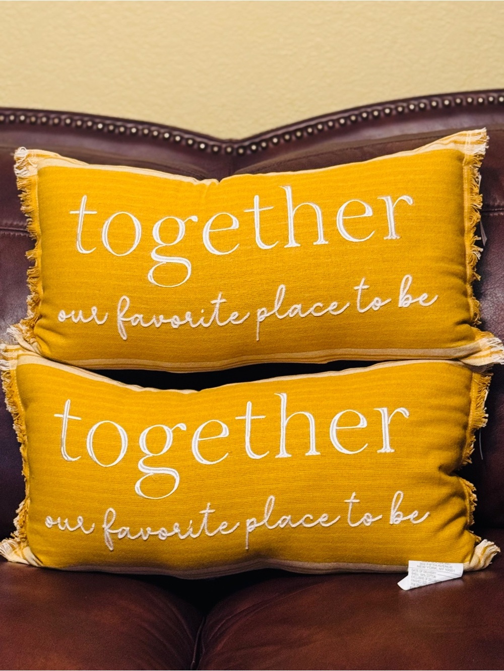 ‘Together’ Mustard Throw Pillows (2). NWT